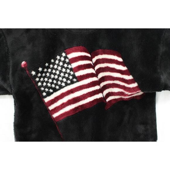 VTG 90s Bear Ridge Sherpa Fleece USA Flag Images in fur Jacket USA Made Small - Picture 3 of 10